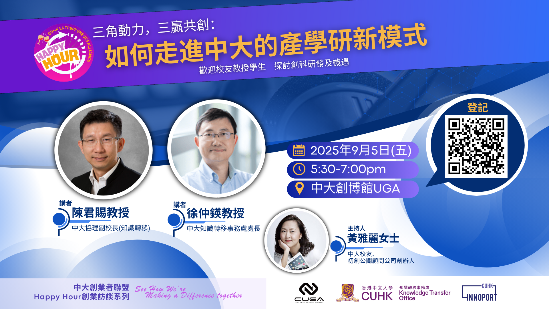 中大創業者聯盟Happy Hour創業訪談系列：「三角動力，三贏共創：如何走進中大的產學研新模式」